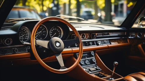 Vintage Car Interior - Classic BMW Steering Wheel