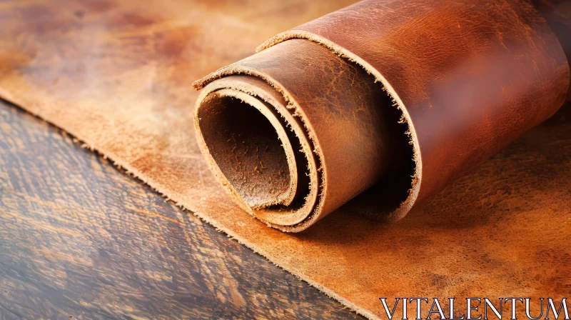 Brown Leather Roll on Background - Smooth and Shiny Surface AI Image
