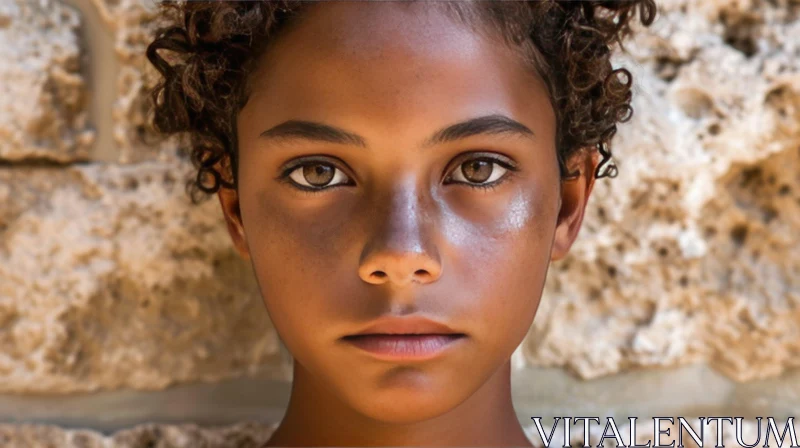 Captivating Portrait of a Young Girl with Curly Brown Hair AI Image