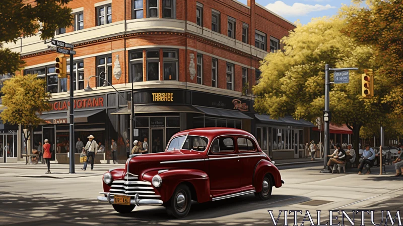 Captivating Vintage Car on City Streets | Architectural Illustration AI Image