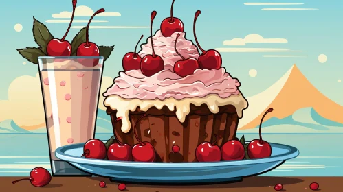 Charming Cupcake and Milk Scene