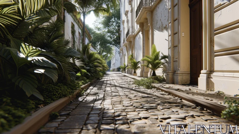 Charming Small Town Streetscape: Cobblestone Charm and Weathered Beauty AI Image