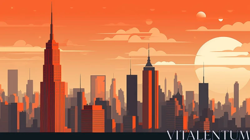 Cityscape Sunset Illustration - Urban Digital Art AI Image