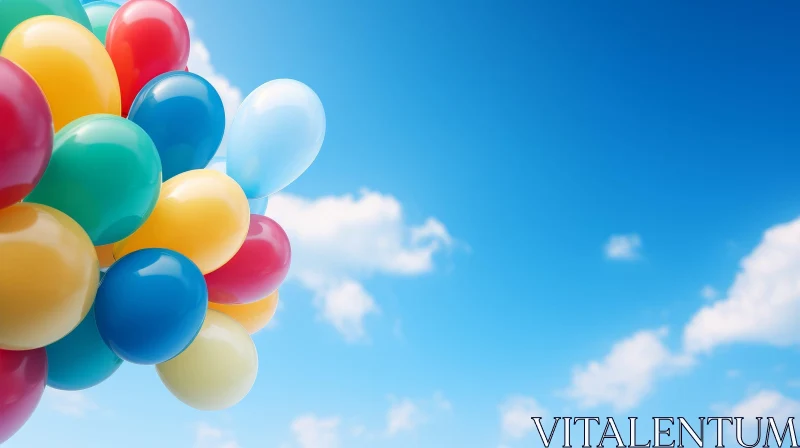Colorful Balloons on Blue Sky - Dreamy Celebration Image AI Image