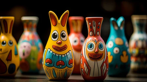 Colorful Ceramic Bowler Figurines with Intriguing Mexican Folk Art Influence