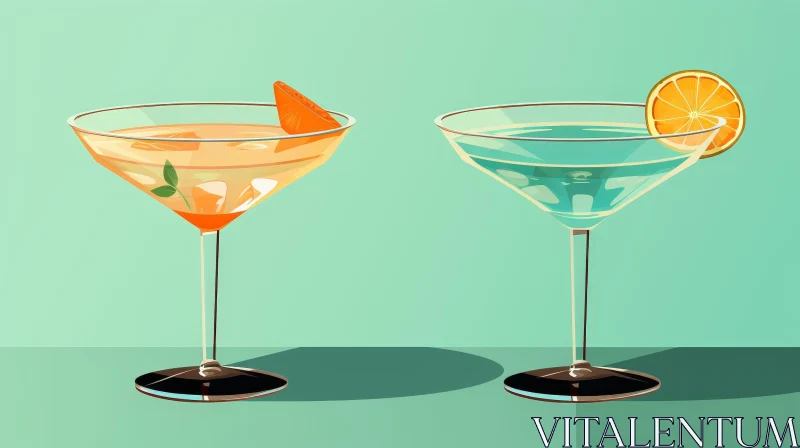 Colorful Cocktails in Martini Glasses Illustration AI Image