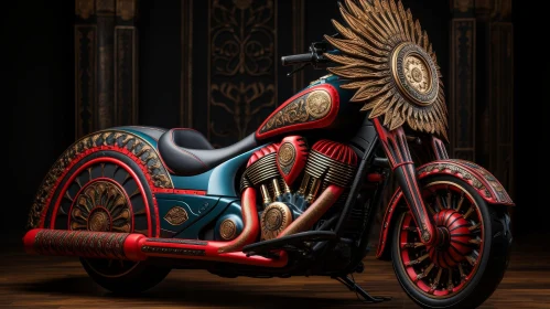 Custom Motorcycle 3D Rendering with Red and Gold Accents