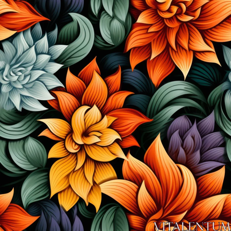 Dark Floral Seamless Pattern with Colorful Flowers AI Image
