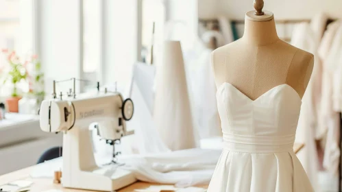 Elegant White Satin Wedding Dress with Sewing Supplies