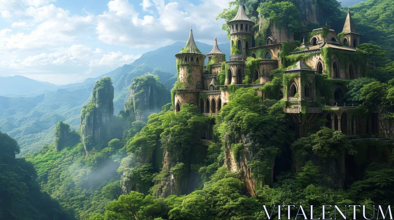 Enchanting Ruined Castle in Jungle Digital Painting AI Image