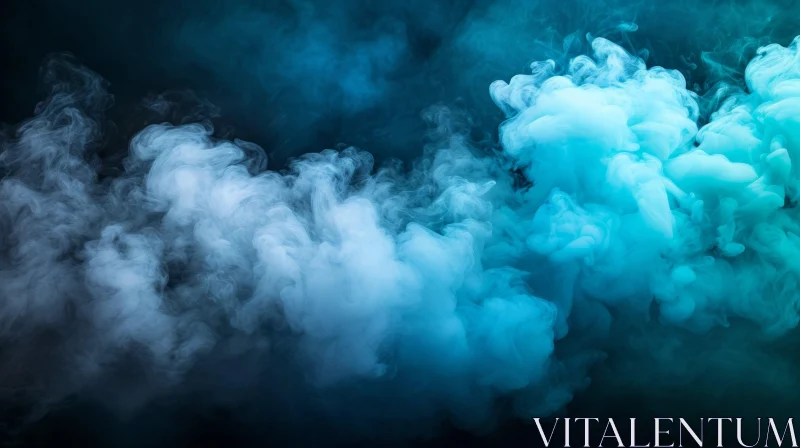 Ethereal Dance of Blue and White Smoke on Black Background AI Image
