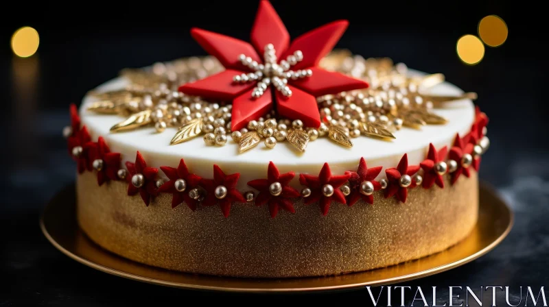 Exquisite Gold and Red Flower Cake AI Image
