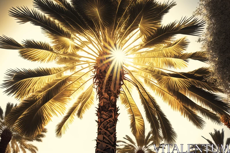 AI ART Golden Sunlight on a Palm Tree - Captivating Nature Artwork