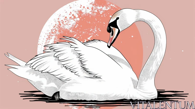 Graceful White Swan Illustration in Water AI Image