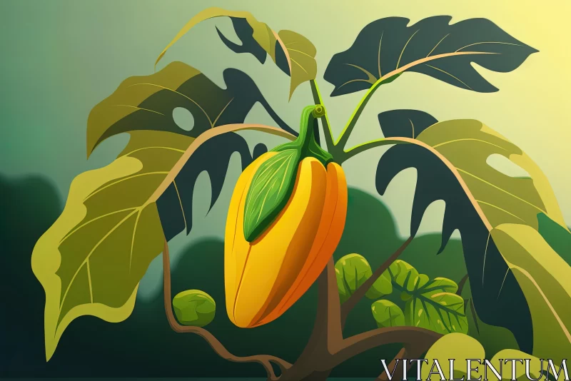 Mysterious Jungle: Cartoon Image of a Tropical Fruit with Leaves AI Image