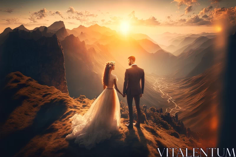 Romantic Wedding in the Mountains: A Stunning Fantasy Scene AI Image