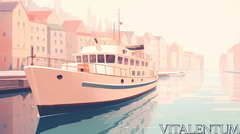 Tranquil Boat in Harbor Digital Painting AI Image