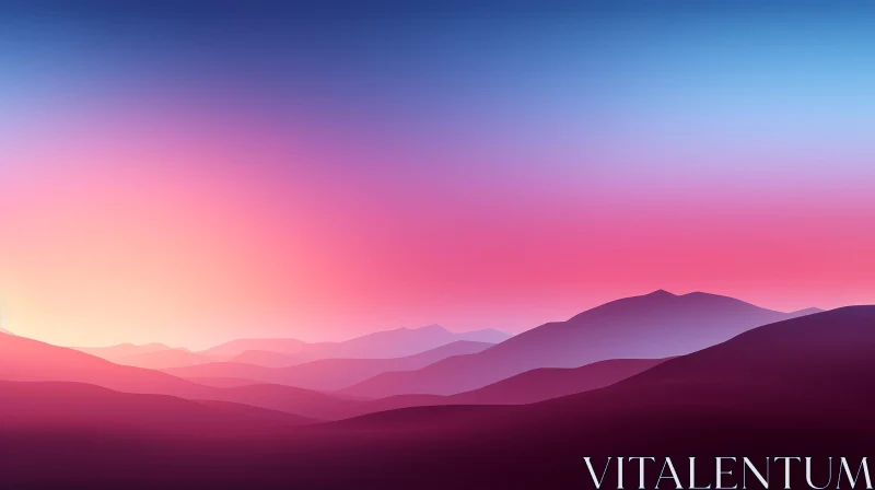 Tranquil Sunset Mountains Landscape AI Image