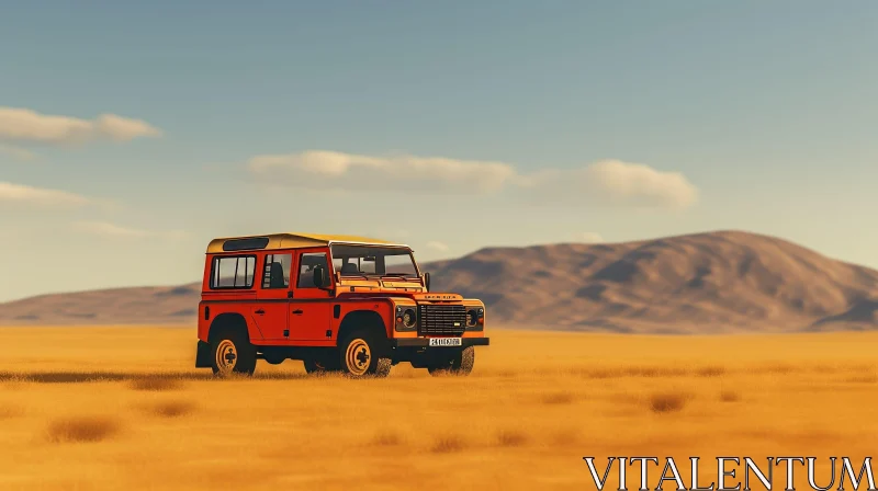 Vintage Red and White Car in Desert Landscape AI Image