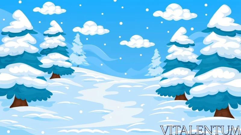 AI ART Winter Cartoon Landscape with Snowy Forest