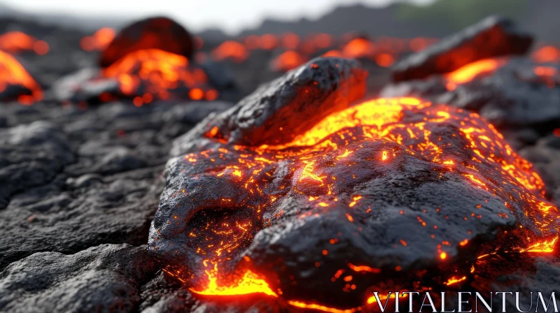 Captivating Image of Molten Lava Flowing over Rocks AI Image