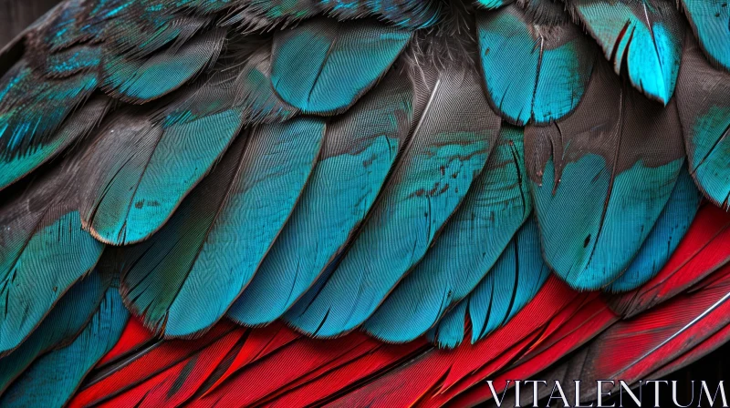 Close-Up Parrot Feathers: Vibrant Blue-Green Colors AI Image