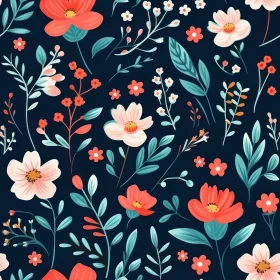 Dark Blue Floral Seamless Pattern