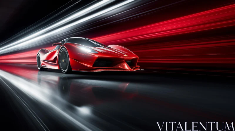 Dark Red Futuristic Sports Car in High Speed Motion AI Image