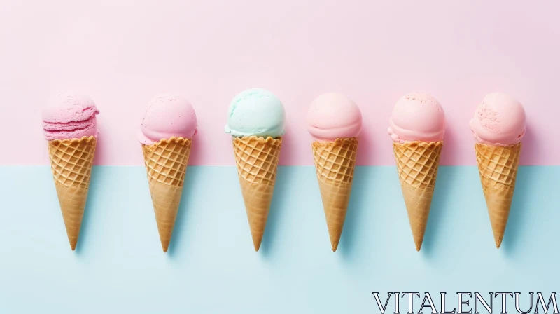 Delicious Ice Cream Cones on Pink and Blue Background AI Image