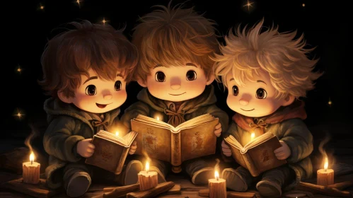 Enchanting Image of Boys Reading Books in Medieval Setting