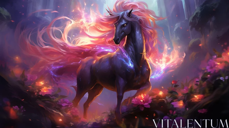 Enchanting Unicorn Painting in Forest AI Image