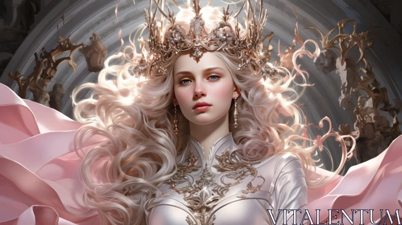 AI ART Enchanting Woman Portrait with Blonde Hair and Crown