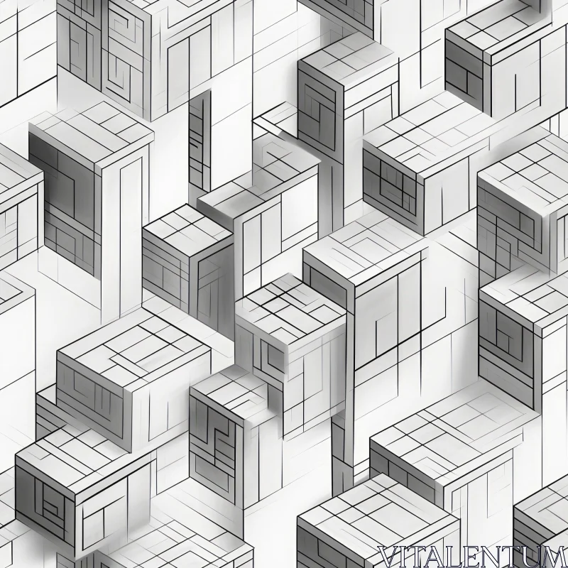 Minimalist Black and White Geometric Cubes Pattern AI Image