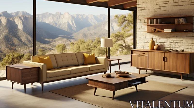Modern Living Room with Mountain View AI Image