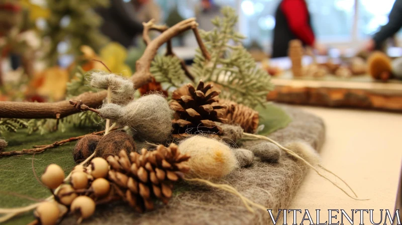 Nature-Themed Craft Project: Pine Cones, Yarn Balls, and Natural Materials AI Image