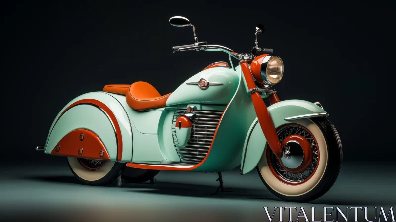 Vintage Motorcycle in Light Blue with Orange Details AI Image