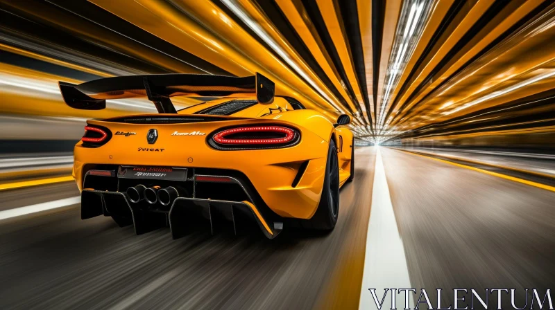 AI ART Yellow Sports Car Racing Through Tunnel