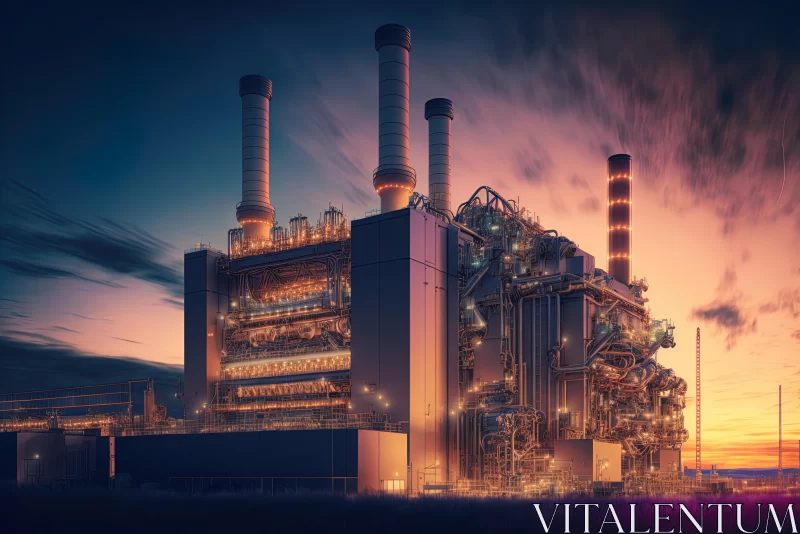 Captivating Industrial Power Plant at Sunset | Detailed Illustrations AI Image