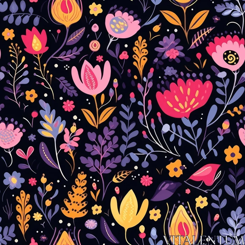 Colorful Floral Pattern on Dark Background AI Image