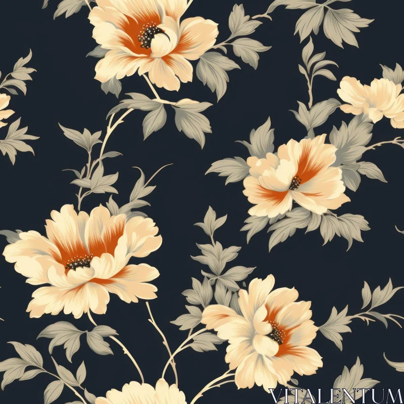 AI ART Dark Blue Floral Seamless Pattern