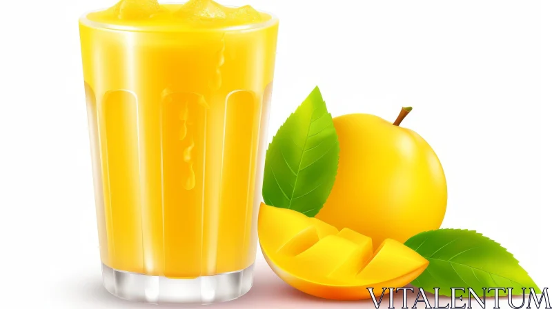 Delicious Mango Juice with Fresh Fruit and Leaves AI Image