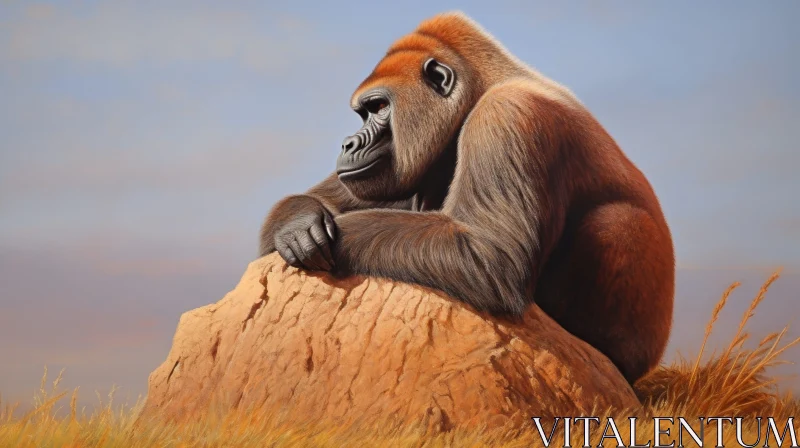 AI ART Gorilla on Rock Painting - Wildlife Artwork