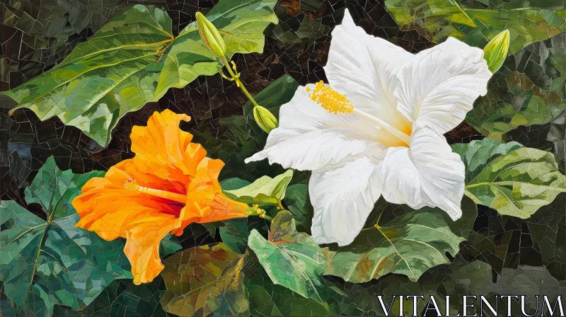 AI ART Hibiscus Flowers Painting - Realistic and Tranquil Artwork