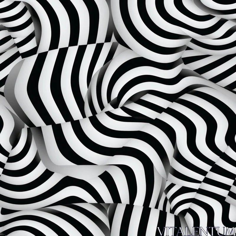 AI ART Monochrome Abstract 3D Stripes - Artistic Composition