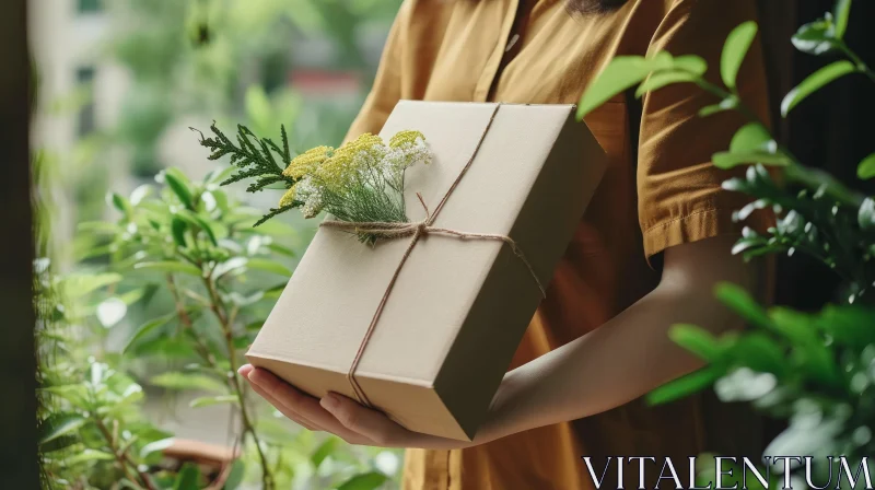 Natural Gift Box with Flowers and Greenery AI Image