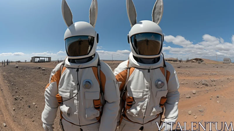 Rabbits in Spacesuits - An Antarctic Desert Scene AI Image