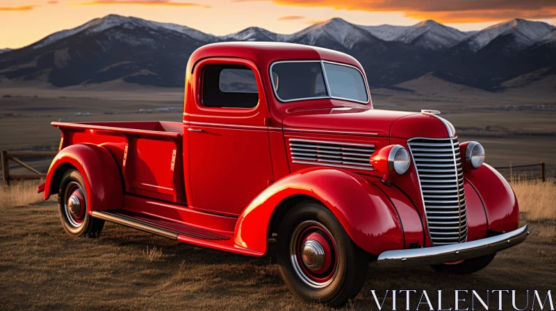 Red Pick Up Truck: A Stunning Display of Golden Age Aesthetics AI Image