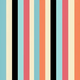 Retro Vertical Stripes Pattern in Black, Blue, Green, Orange, Pink, Cream