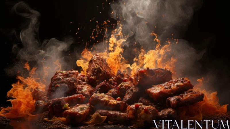 AI ART Sizzling Barbecued Pork Ribs on Fire - Culinary Delight