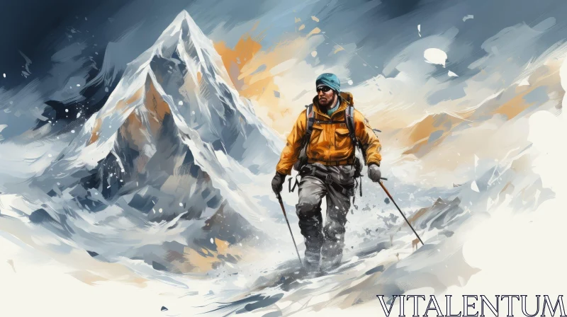 Snow-Capped Mountain Hiking Adventure AI Image